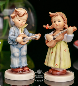 德国M I Hummel喜姆娃娃1989我俩的美丽乐章情侣对偶手绘陶瓷摆饰