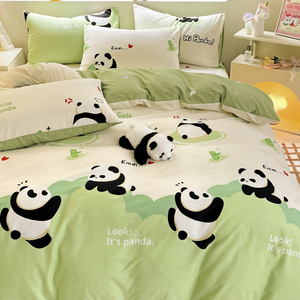卡通纯棉床上四件套全棉100床品儿童熊猫被套宿舍床单三件套床笠