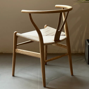新中古式藤编织实木Y椅子家用主人餐椅扶手靠背餐桌茶室圈椅凳子