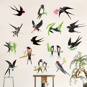 新款15只燕子可爱树枝小鸟遮丑点缀墙贴纸客厅卧室儿童房装饰贴画