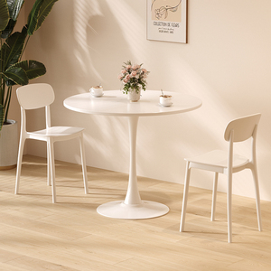 白色小圆形桌子郁金香阳台休闲奶茶咖啡桌店洽谈桌椅组合小型餐桌