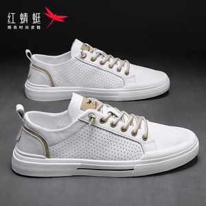 红蜻蜓男鞋夏季真皮透气运动白色板鞋2024年新款男士商务休闲皮鞋