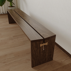 日式实木长凳诧寂风黑胡桃木餐凳家用北欧现代简约床尾长凳长板凳
