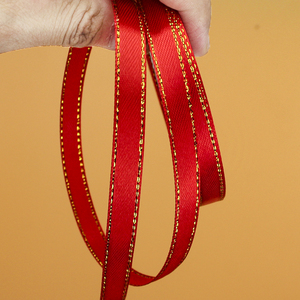 红色丝带高档礼盒装饰绸带鱼胶礼盒装饰蝴蝶结金边红丝带手工缎带