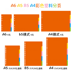 A4B5A5彩色塑料分页封面防水分类索引20孔26孔30孔PP分类隔页纸