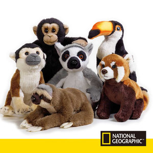 国家地理雨林动物毛绒玩具公仔黑猩猩松鼠猴狐猴小熊猫树懒巨嘴鸟