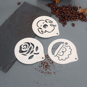不锈钢咖啡拉花模具印花膜糖粉筛喷花模花式咖啡蛋糕布丁撒粉套装