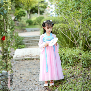 儿童古装日常繁花古典中国风舞蹈服女童汉唐改良时尚古筝演出汉服