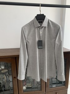 杰尼亚经典款四季款纯棉平纹面料温莎设计双色休闲长袖衬衣0112