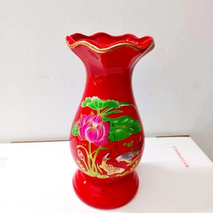 供佛莲花荷花陶瓷花瓶 供奉佛前摆件 中国红牡丹插花家居装饰花器