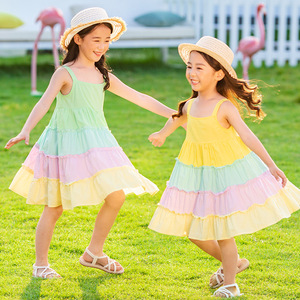 女童夏装新款连衣裙中大儿童吊带时髦蛋糕沙滩裙子爆款姐妹闺蜜装