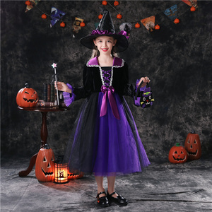 万圣节女童巫婆演出服装幼儿园儿童女巫吸血鬼化妆派对cos连衣裙