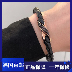 韩国直邮施华洛世奇黑色编织男生转运手环时尚十字手链送男友礼物