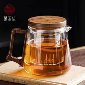 透明玻璃过滤煮茶壶胡桃木把电陶炉可煮单壶耐高温花茶壶泡茶神器