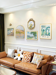 法式客厅装饰画小众复古沙发背景墙挂画美式壁画地中海莫奈山水画