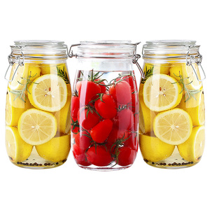 密封素罐玻瓶璃瓶物子带盖百香果蜂卡扣三件蜜柠檬罐子家用酵食品