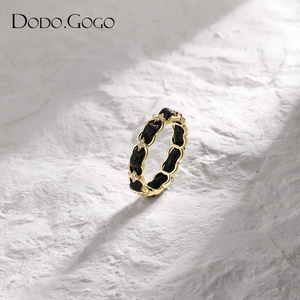 DODOGOGO黑色编织皮绳戒指情侣对戒潮酷个性指环男女小众设计手饰
