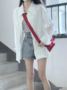 韩系白色衬衫女设计感小众春夏薄款外套高级感宽松垂感防晒衬衣潮
