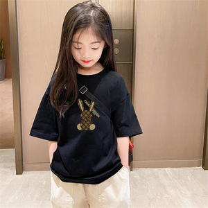 儿童纯棉短袖T恤2024夏季新款韩版中大童洋气女童宽松印花上衣服