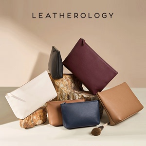 Leatherology真皮立式手拿包大容量化妆包女旅行袋便携洗漱收纳包
