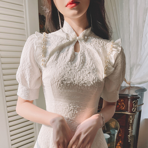白色旗袍晚礼服小个子高级感订婚短款领证登记白裙平时可穿改良女