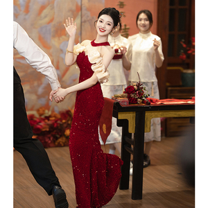 鱼尾敬酒服新娘2024新款红色订婚礼服裙结婚衣服高端显瘦女高级感