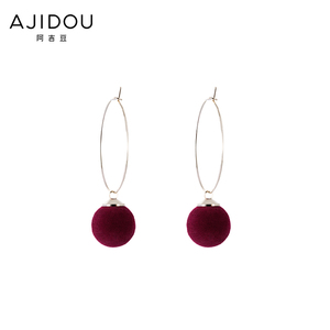 AJIDOU/阿吉豆韩版甜美浪漫红色丝绒耳环韩版长款气质时尚