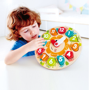 Hape积木时钟儿童益智玩具数字立体早教拼图拼板模型宝宝1-3岁