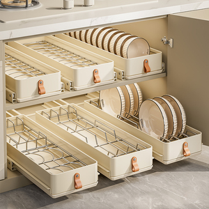 窄款碗碟收纳架厨房橱柜内置物架抽屉缝隙拉篮抽拉碗柜盘沥水碗架