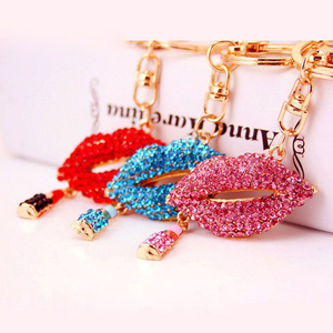 韩国创意礼品礼物可爱水钻红唇汽车钥匙扣女包包挂件钥匙链圈吊坠