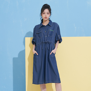 UGIZ商场同款2023夏新品韩版女装宽松显瘦抽绳牛仔连衣裙UBOG317
