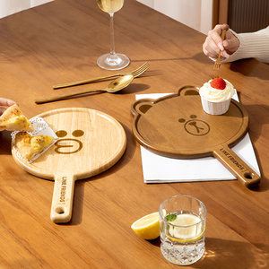 竹匠人家木餐盘卡通可爱木质托盘家用创意西餐具手柄木盘实木