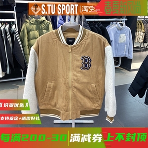 正品潮牌MLB男女新款灯芯绒插肩拼接羊羔毛棉服棒球外套3AJPB0324