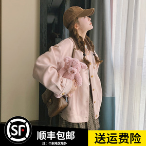 粉色麂皮绒夹克外套女2024春季新款韩系高级感宽松减龄小个子上衣