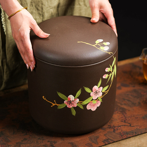 宜兴紫砂茶叶罐特大码号手工密封醒茶器米桶缸七子饼普洱藏储茶罐