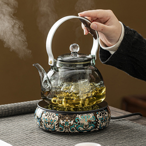 琨德玻璃水晶煮茶壶蒸茶器家用办公室小型电陶炉围炉烧水煮茶套装