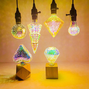 爱迪生个性创意灯泡E27螺口3D立体七彩色烟花装饰艺术led炫彩灯泡