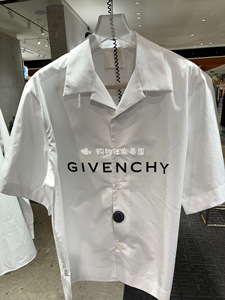 Givenchy纪梵希 欧洲代购 新款 男士白色翻领纽扣LOGO短袖衬衫