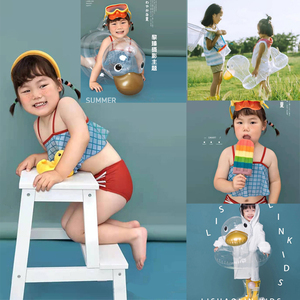 卡通道具室内装饰宝宝摆件儿童摆拍拍照主题实景白凳透明充气鸭子