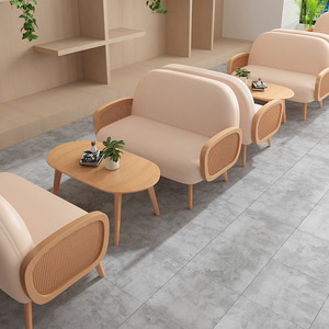 北欧藤编沙发双人网红休闲设计师简约咖啡厅奶茶店实木餐桌椅组合