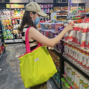 纯色大容量超市环保购物袋折叠束口袋买菜包抽绳袋手提旅行袋便携