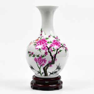 景德镇陶瓷器白色桃花花瓶花插瓷瓶 现代家居装饰品客厅酒柜摆件