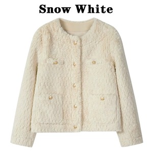 Snow White毛绒绒气质圆领短款外套冬季小香风贵气感宽松保暖开衫