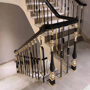 楼梯扶手立柱子铝镁高端实木栏杆护栏别墅家用轻奢新中式豪华欧式