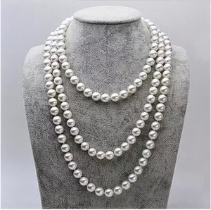 珍珠10-11MM天然淡水珍珠项链多层毛衣链 大溪地白色珠促销
