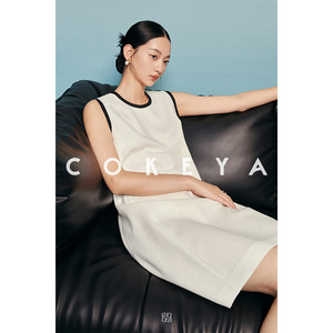 COKEYA/COCO小姐~日本進口轻薄粗呢黑白收腰无袖小香背心连衣裙女