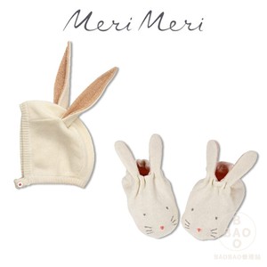 Meri Meri 婴儿百日照 粉白色兔子兔年3D立体耳朵帽子可爱兔头鞋