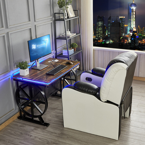 新款网吧桌椅可躺沙发椅网咖桌椅家用一体电竞台式单人座舱电脑桌