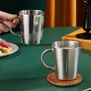 马克杯咖啡杯304不锈钢杯子300ml加厚双层隔热家用水杯商用啤酒杯