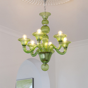 轻法式优雅绿色蜡烛吊灯设计师中古玻璃轻奢复古餐厅客厅卧室吊灯